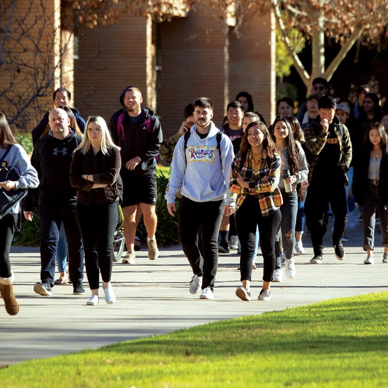 Students walking on campus